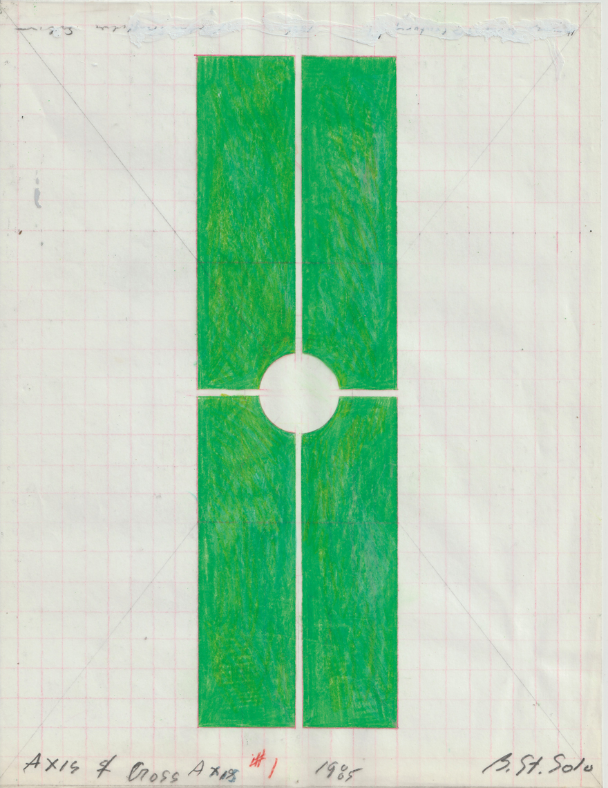 Drawing of a dark green rectangle with a circle in the center against a white background