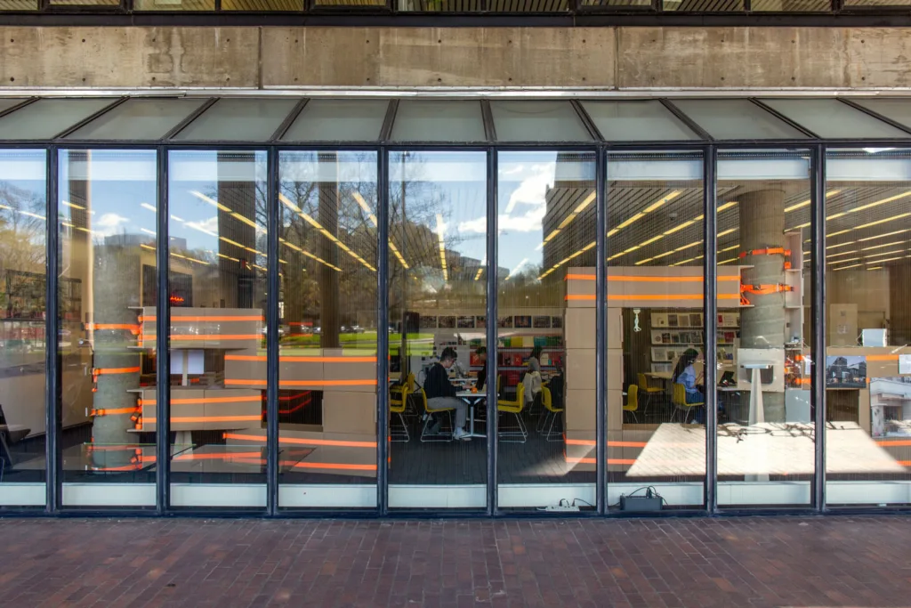 An exterior view of the Frances Loeb Library at the GSD. 